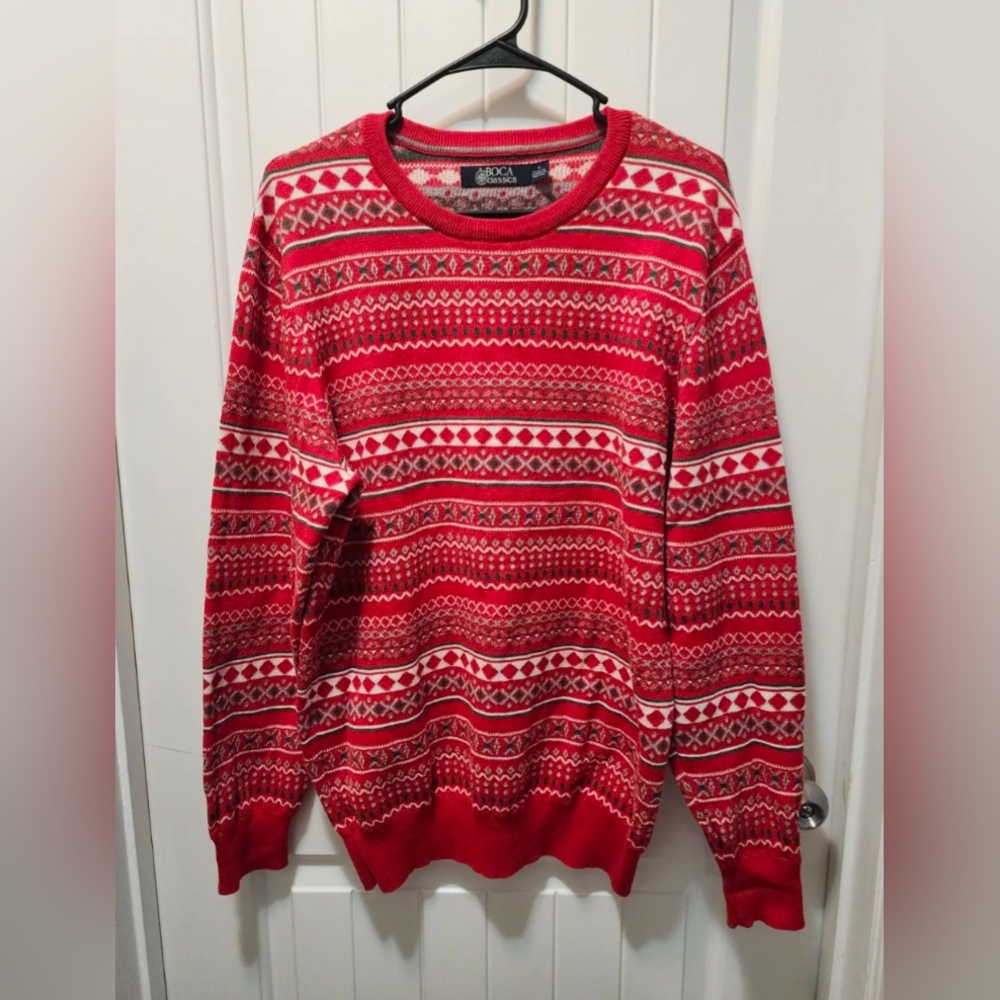 MENS BOCA CLASSICS Red Christmas Sweater Crewneck  Size M